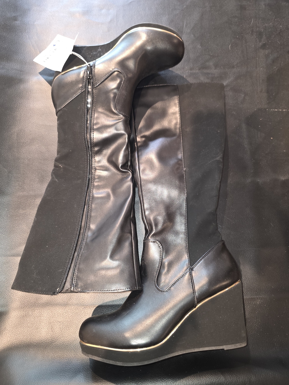 Over-the-Knee Black Wedge Boots with Side Zip